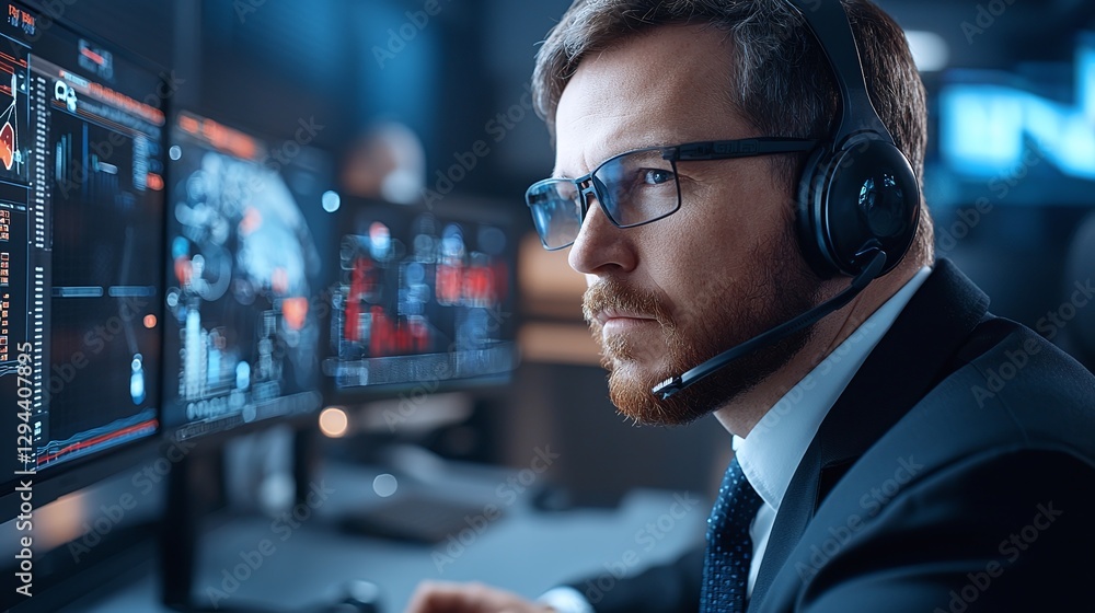 Poster a futuristic customs compliance officer utilizing cutting-edge ai-powered digital technology to effi