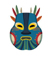 Abstract Papuan mask with bold shapes and cultural patterns.