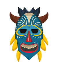 Abstract Papuan mask with bold shapes and cultural patterns.