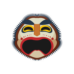 Abstract Papuan mask with bold shapes and cultural patterns.