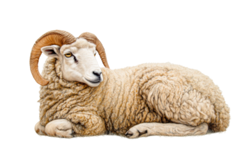 Lying sheep on transparency background png format white color animal illustration detailed view concept of nature