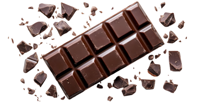 Photo - Dark Chocolate Bar and Chocolate Chunks on Black Background