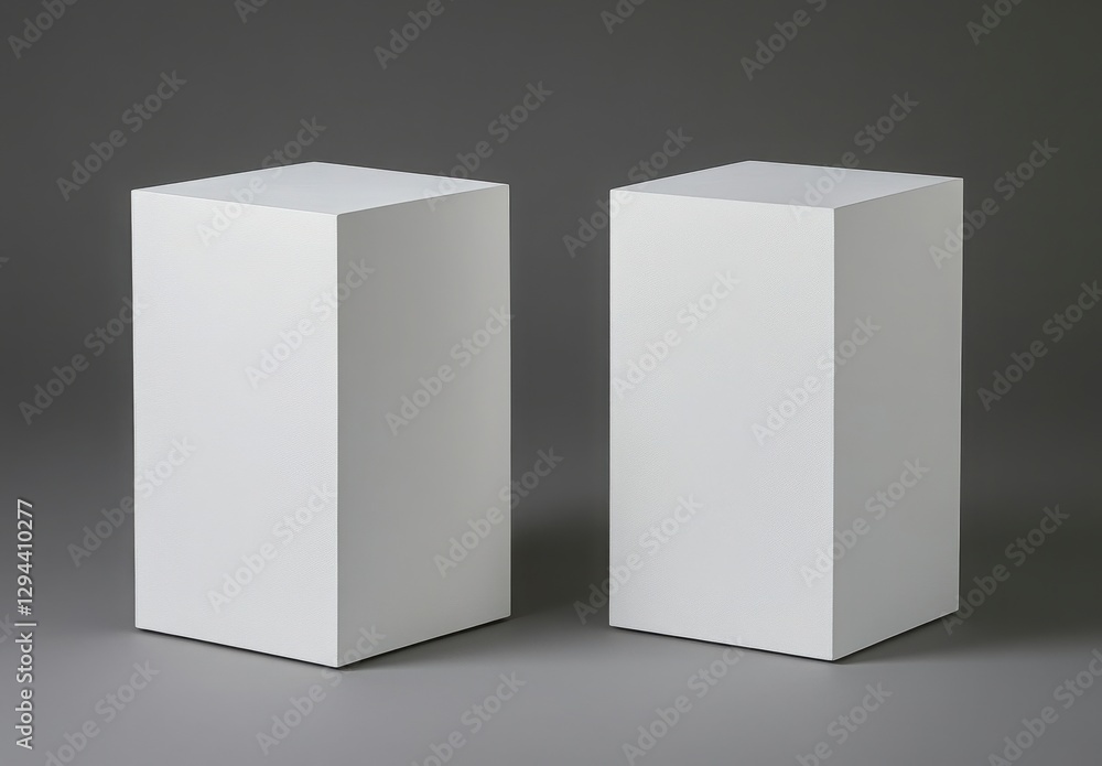 Aufkleber two white cubic forms on gray backgrounds and objects of studio photography. simple minimalist desig