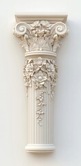Columns, a classic column with intricate floral detail, a simple design, in a cream color isolated on a white background