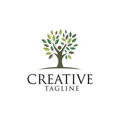 Obraz premium vector tree and human logo