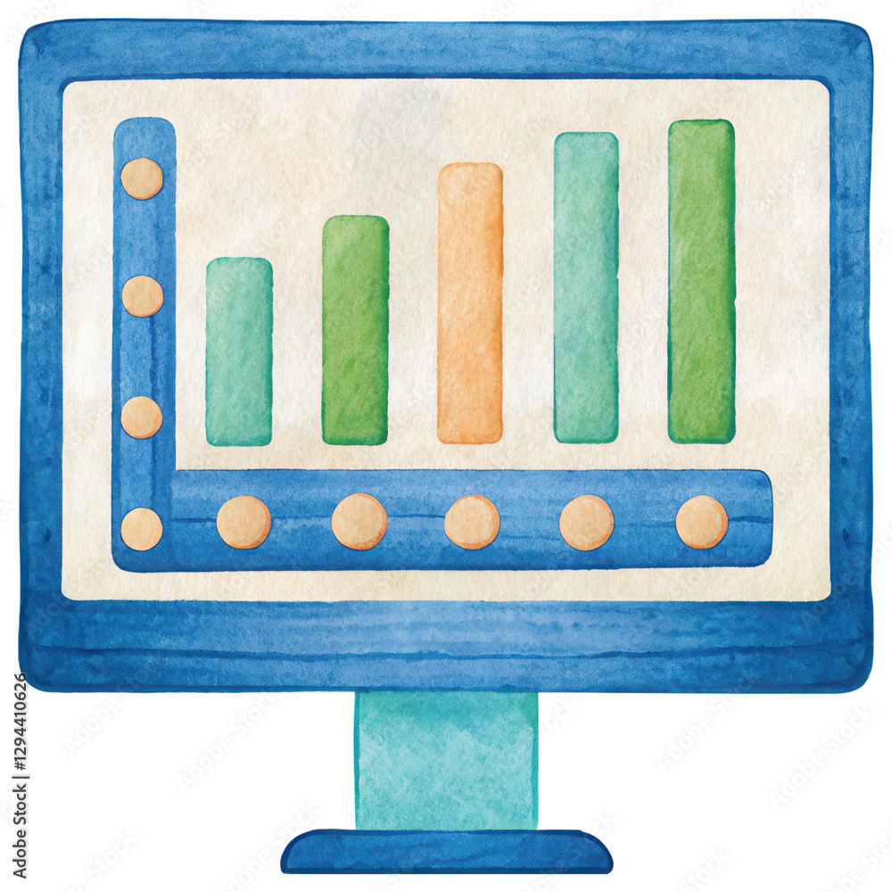 Poster ecommerce marketing plan, data visualization on computer screen with colorful graphs and charts
