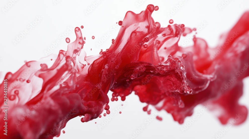 Poster dynamic red liquid splash with bubbles and splatter effects