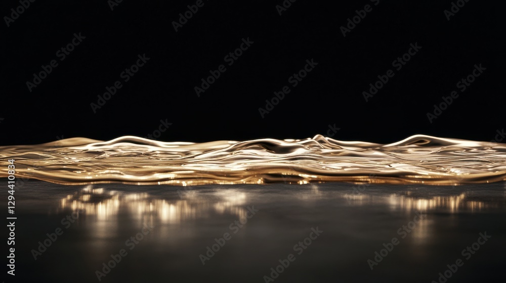 Poster golden metallic liquid flow against dark background creating abstract pattern