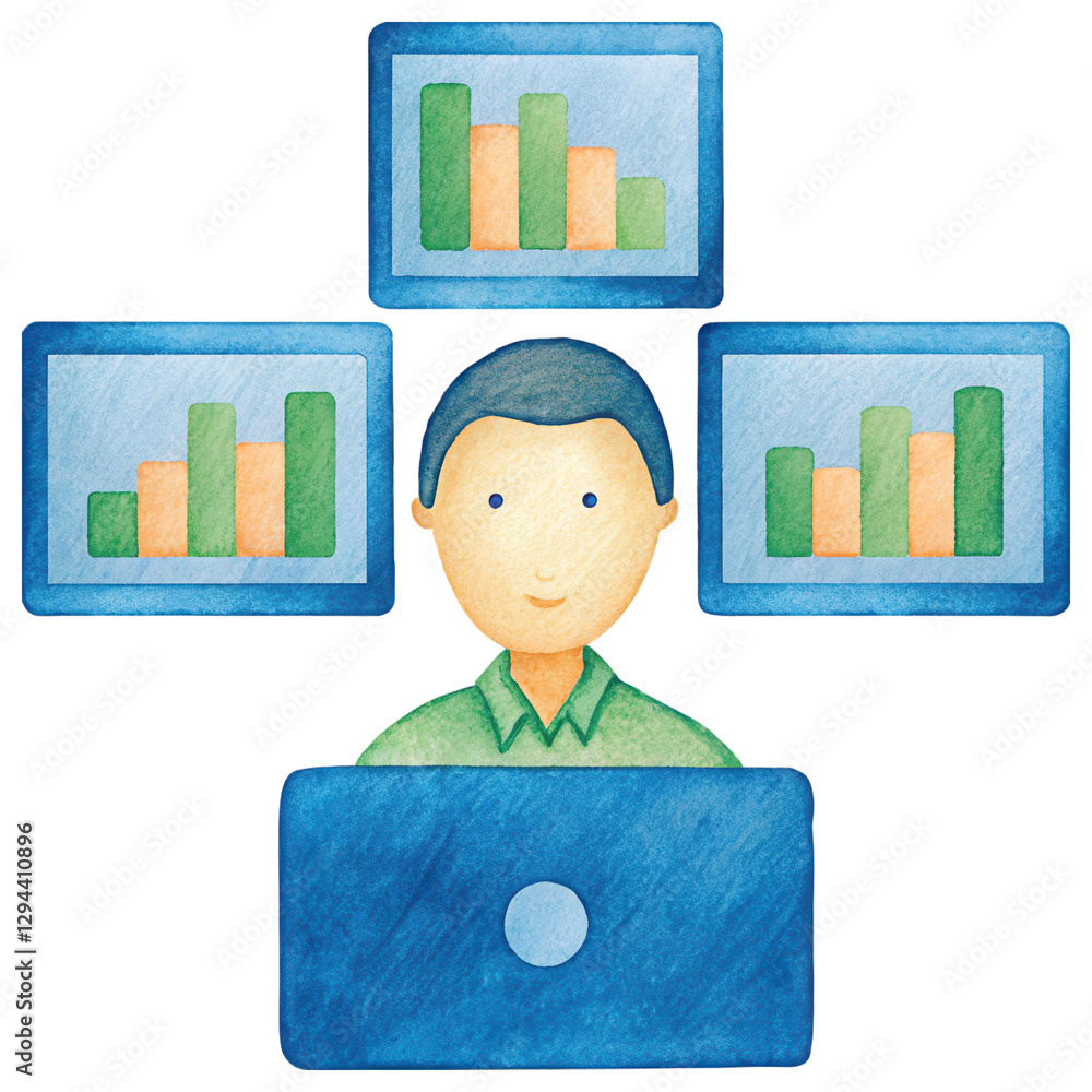 Poster ecommerce marketing plan, businessman analyzing data on computer with graphs and charts displayed