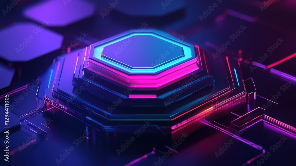 Poster abstract futuristic design with neon lights and geometric patterns