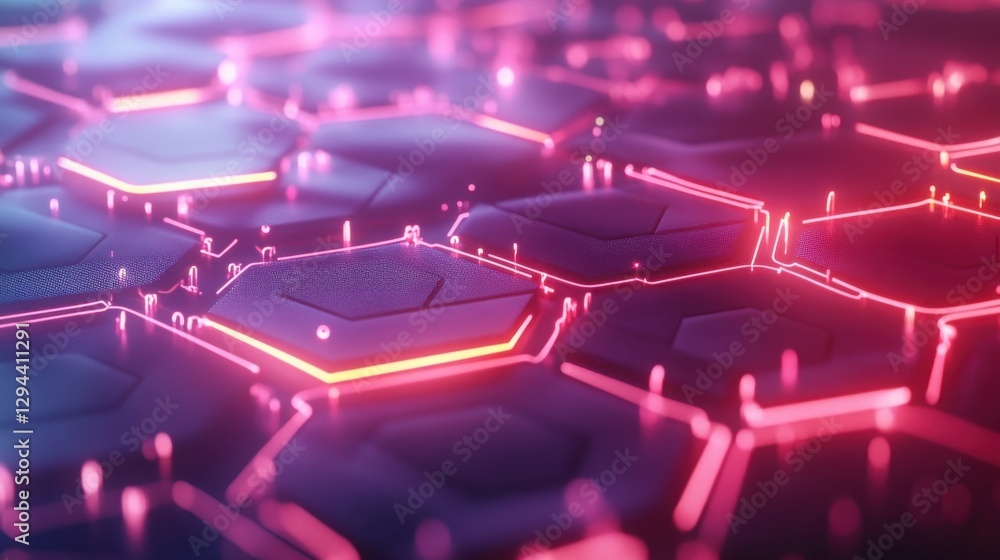 Aufkleber futuristic hexagonal pattern with glowing neon lights and shadows