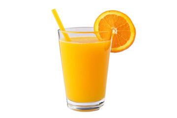 Refreshing orange juice in a clear glass with straw transparent background png vibrant white environment