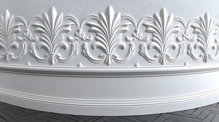 Intricate white plaster molding along the walls in a contemporary room highlighting craftsmanship and design details.