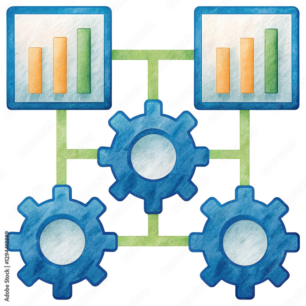 Poster ecommerce marketing plan, data visualization and analytics concept with gears and charts