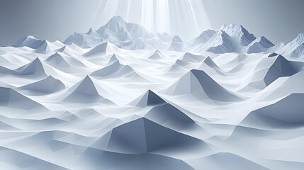 Obraz premium Angular white mountains with dramatic lighting in a stylized geometric landscape of snow and ice