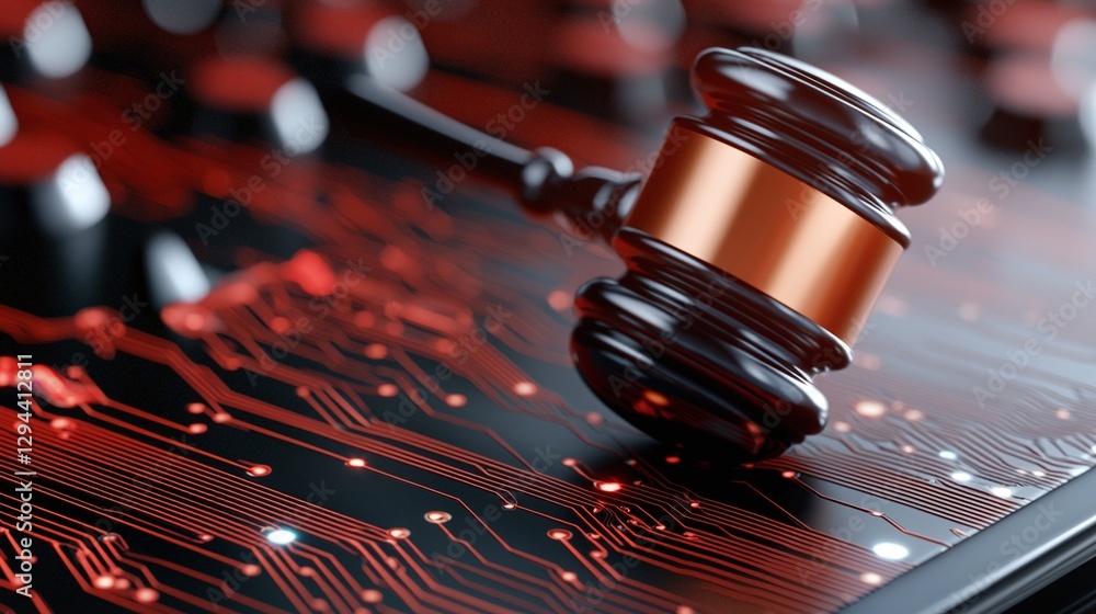 Poster futuristic ai-powered blockchain trade court with geometric architecture and innovative digital fina