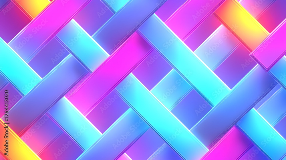 Poster vibrant neon woven pattern with colorful geometric shapes creating a mesmerizing abstract background