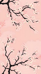 Obraz premium Soft Pink Cherry Blossom Branches on Gentle Blush Background