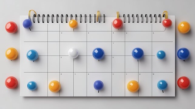 Colorful Pushpins on a Monthly Calendar: A 3D Rendered Schedule Visualization AI Generated