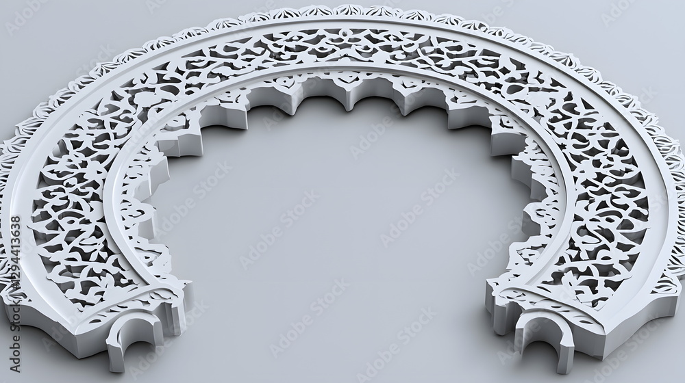 Poster intricate white architectural ornament with detailed patterns resting on a flat surface.