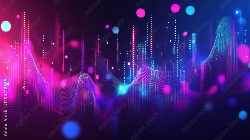 Poster abstract colorful light waves and bokeh background design