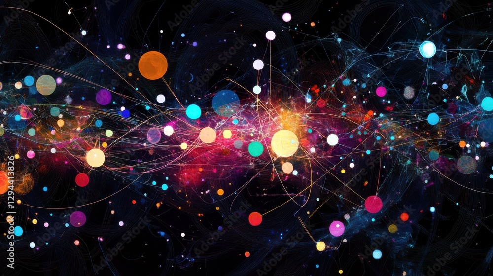 Poster vibrant abstract background with colorful circles and dynamic lines