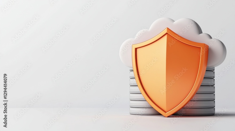 Poster shield symbol on cloud database for online security concept