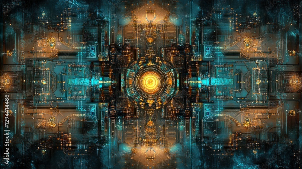 Poster abstract digital background with glowing elements and complex patterns