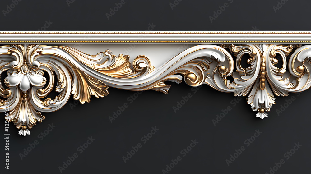 Aufkleber Ornate decorative moldings with intricate gold patterns on a dark background in an elegant design style.