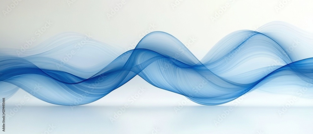 Poster serene blue wave design on white background creating a sense of flow and calm with soft gradient lig