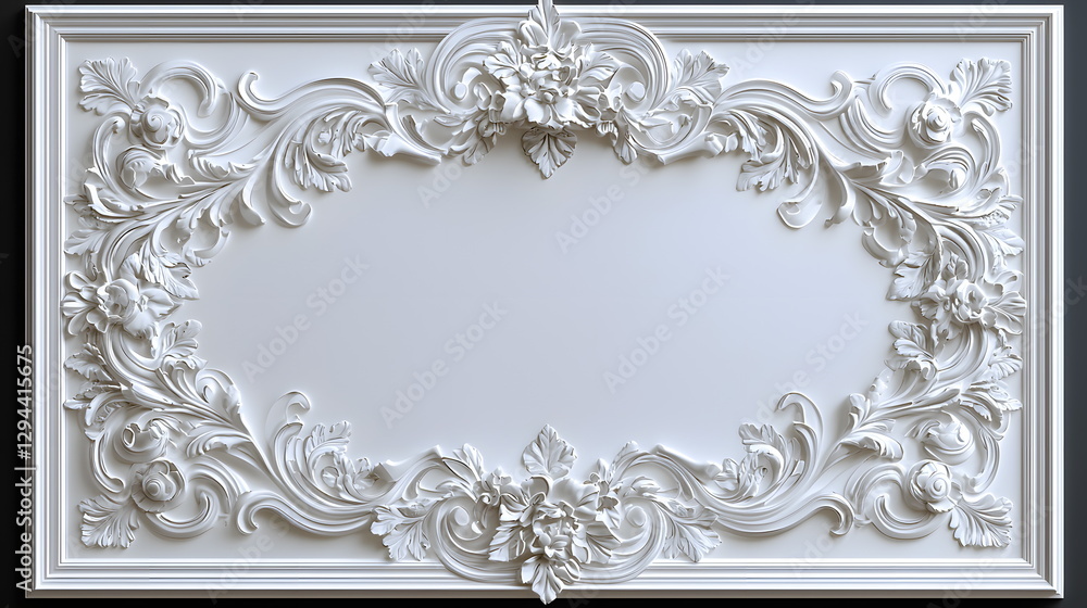 Aufkleber ornate white plaster frame with floral design and empty center space perfect for gallery display or 