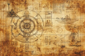 Fototapeta premium Ancient parchment displaying intricate symbols and hieroglyphs.