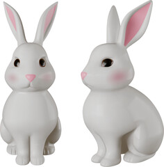 isolated 3d easter rabbit. bunny 3d realistic illustration front and side view
