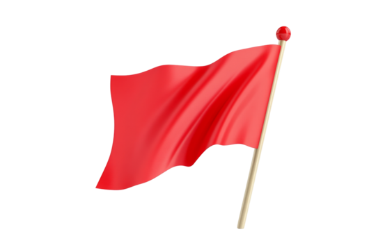 Dynamic red flag on transparent background png isolated against white for design use