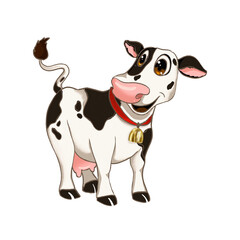 funny cow cartoon Hand drawn illustration on a transparent background