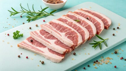 Fototapeta premium Freshly sliced pork belly on a cutting board