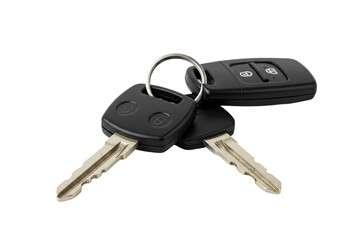 Isolated Set of Modern Car Keys with Remote, Sleek Black Design for Vehicle Security