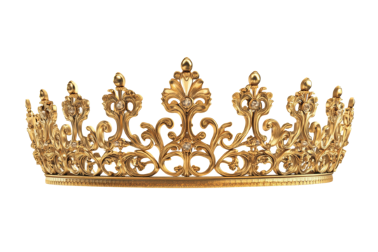 Elegant golden crown png with transparent background royal decoration for events concept