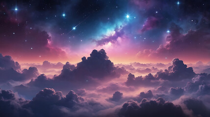 Naklejka premium Night sky with clouds and stars. 3D illustration. Fantasy background.