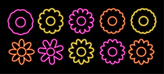 NEON PINK flower shapes on black background sign shape