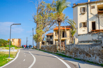 Street of abandoned resort  quarter Varosha of city Famagusta, Northern Cyprus. Between 1970 and 1974, it was one of the most popular tourist destinations in the world.  