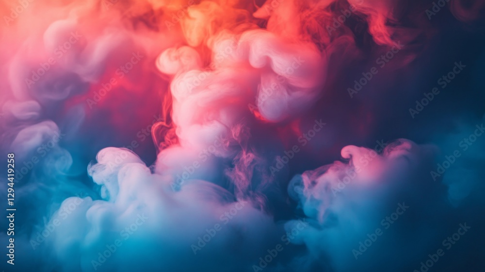 Poster wisps of colorful smoke weave together in a captivating display, merging shades of pink, blue, and p