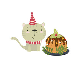 Obraz premium Cat With Christmas Pudding