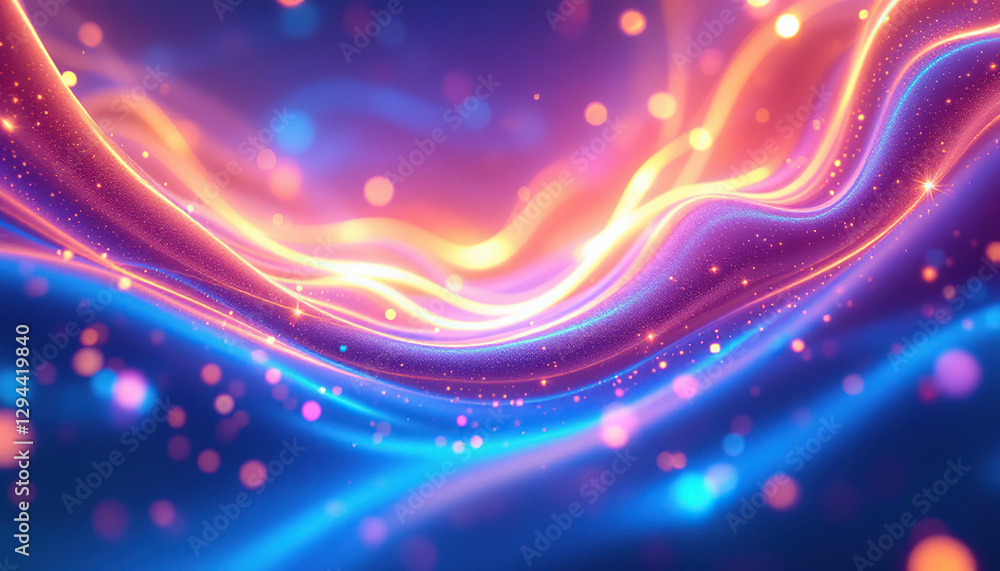 Poster abstract colorful waves background with glowing particles