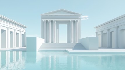 Obraz premium White Ancient Temple Complex Reflecting in Water