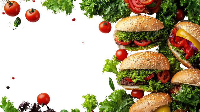 Bugers and tomatoes isolated on the transparent background. 