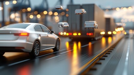 Fototapeta premium Logistics Security Officer Monitoring Real-Time AI-Powered Dashboard Analytics for Optimizing Safety, and Mitigating Risks in Commercial Facilities