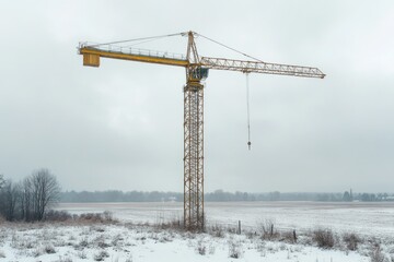 Crane in snowy field