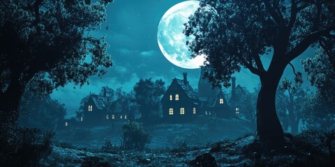Fototapeta premium Creepy Castle at Full Moon