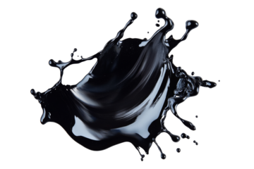 Dynamic black paint splash on transparent background png format for creative projects white canvas environment